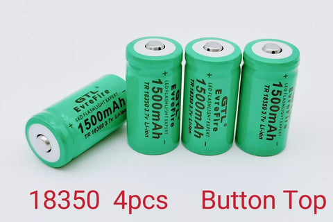 18350 4pcs Rechargeable Batteries Li-ion 3.7V 1500mAh Battery Button Top 18x35mm