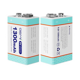 2 x 9v Lithium Rechargeable Battery 9volt Li-ion + USB charging Cable