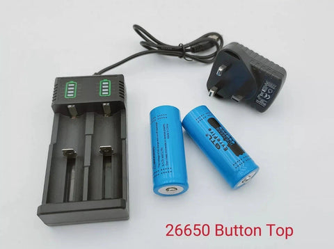 2 x 26650 3.7V Li-Ion Rechargeable Batteries+2 Ports Battery Charger Button Top