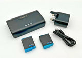 2 x Genuine GoPro Hero12/11/10/9 Batteries + 1 x 3 Ports DEMI Battery Charger
