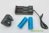 2 x 26650 3.7V Li-Ion Rechargeable Batteries Flat Top + 2 Ports Battery Charger + USB Charger
