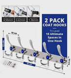2 x Wall Mounted Coat Rack 5 Tri Hooks Heavy Duty Stainless Steel Coat Hook